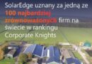 SolarEdge Technologies uznany przez Corporate Knights za jedną ze 100 najbardziej zrównoważonych firm na świecie